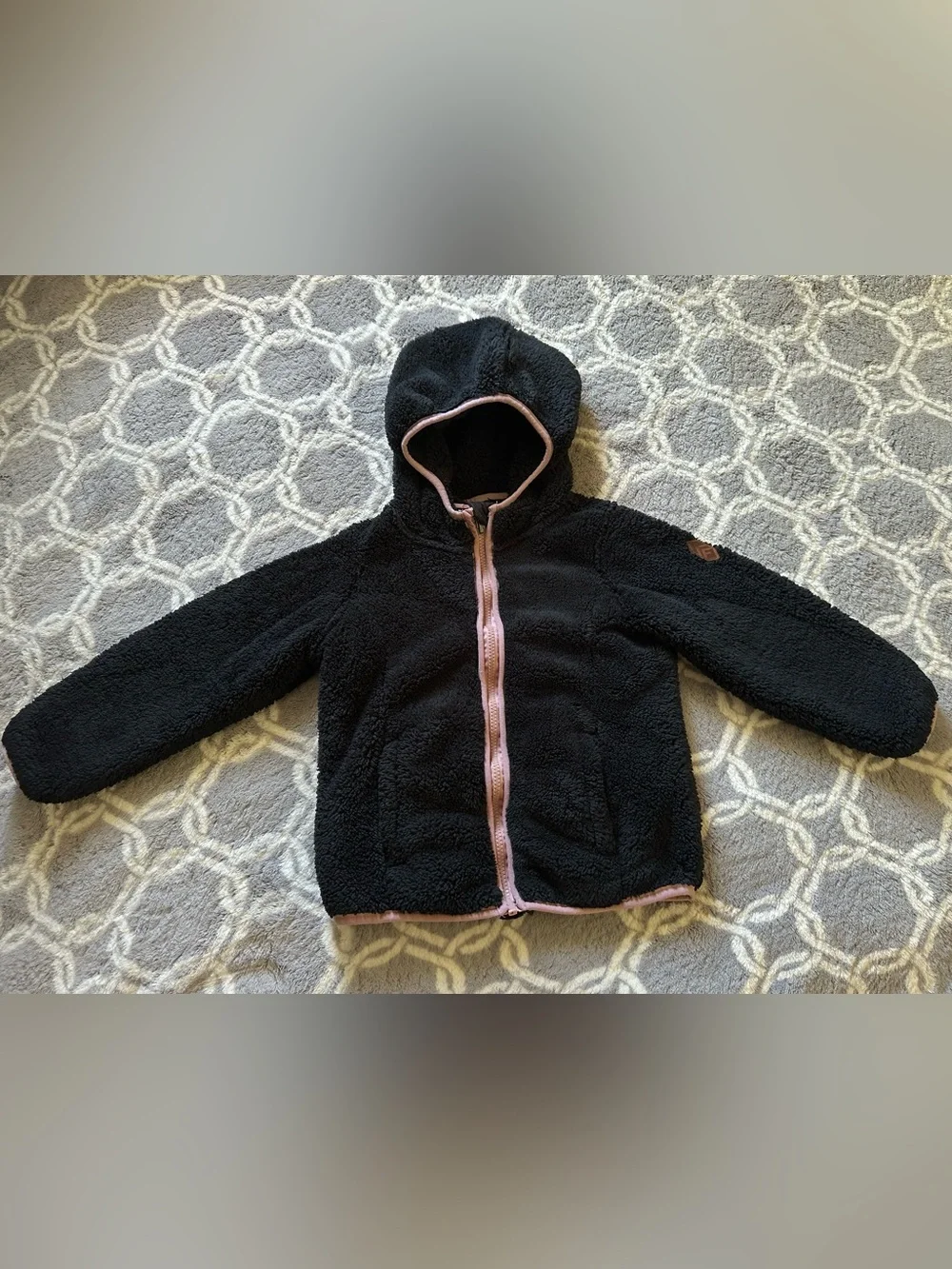 Free Country Black Sherpa Jacket with Pink Trim Full Zip Girl’s Size 5/6